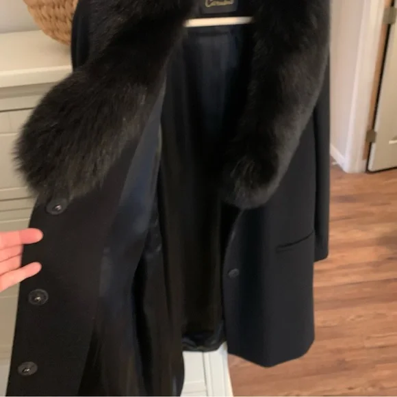 Caruana Wool Coat with Fox Fur Collar, Fabric by Loro Piana Mid Length Size 12 - Picture 8 of 15